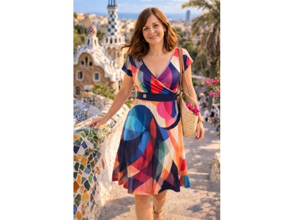 letní šaty, retro, modrá, V na modelce2