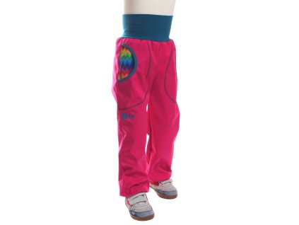 softshellové kalhoty, růžové, cikcak, bok