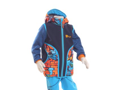 dětská softshellová vesta, tm. modrá, vzor street, bok