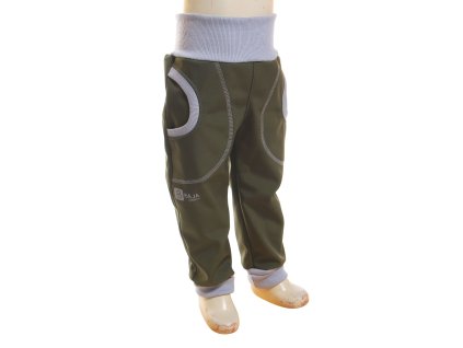 softshellové kalhoty pro kluky, khaki, šedá, bok