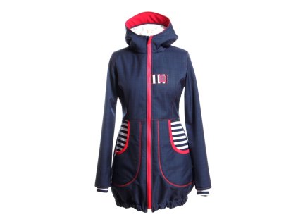 dámský soft. kabát balonový BERÁNEK, modrá + námoř. pruhy