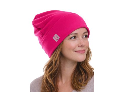 dámská čepice s ohrnutým lemem, růžová