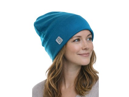 dámská čepice s ohrnutým lemem, petrolejová