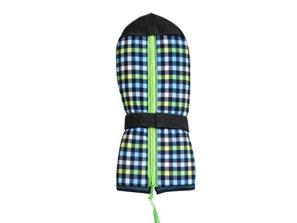 rukavice pro spastiky, černá, petrolejové kostičky, zelený zip