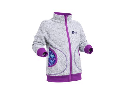 Svetrová mikina, šedá, srdce, fialové lemy