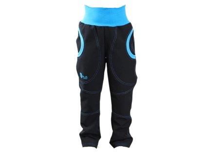 dětské softshellové kalhoty SLIM, černé, tyrkysová