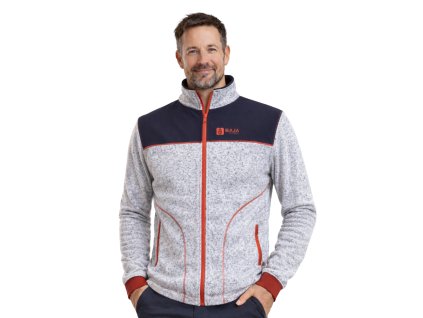 pánská svetrová mikina, šedá, tm. modrá, červené šití, bez kapsičky, model