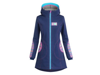dámský softshellový kabát, modrý, pestré pruhy