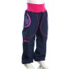 softshellová kalhoty pro holky, tm. modré + fialové mandaly, ořez