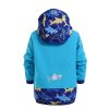 softshellová bunda pro kluky, tyrkysová, žraloci na modré, zada