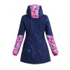 dámský softshellový kabát, modrý, růžové kaňky, zada