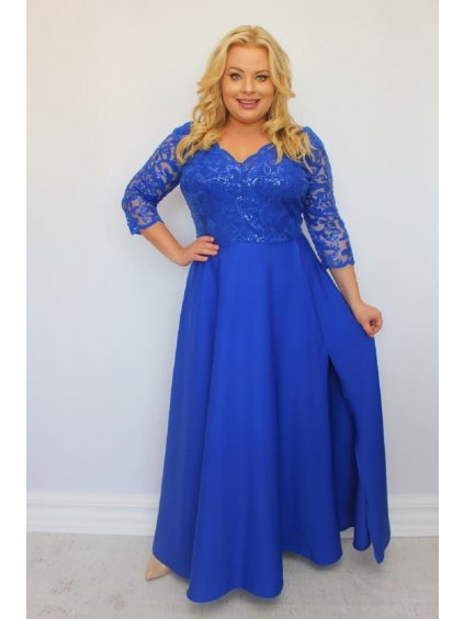 Dlhé spoločenské čipkované šaty pre moletky Alessandra kráľovské modré