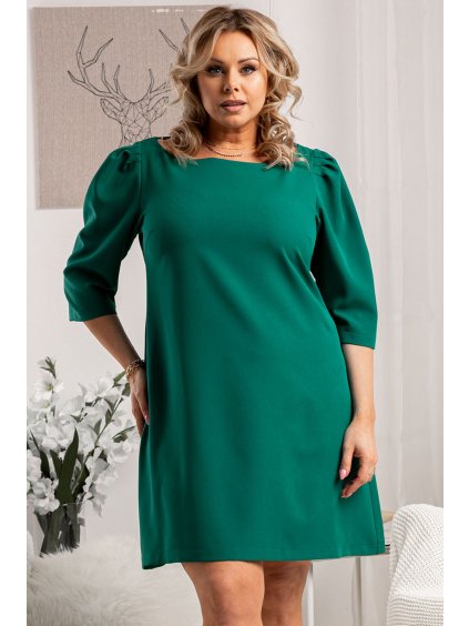 Elegantné spoločenské krátke šaty s 3/4 rukávom pre moletky Klelia zelené