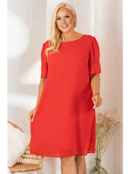 Jednoduché šifónové šaty s ozdobným rukávom pre moletky Nasta červené