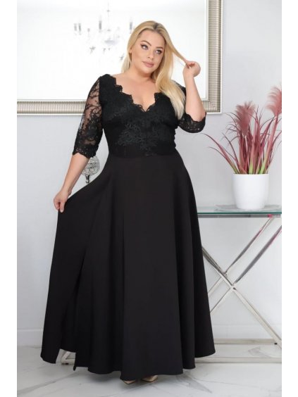 Dlhé spoločenské čipkované šaty s rozparkom pre moletky Claudie čierne
