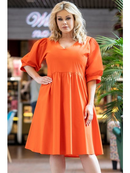 Jednoduché bavlnené šaty áčkového strihu pre moletky Zenobia oranžové