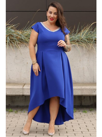 NA SKLADE Elegantné spoločenské šaty s lesklou ozdobou Sibyla pre moletky kráľovské modré
