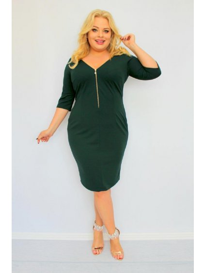 NA SKLADE Priliehavé spoločenské šaty so zipsovým výstrihom pre moletky Opal zelené