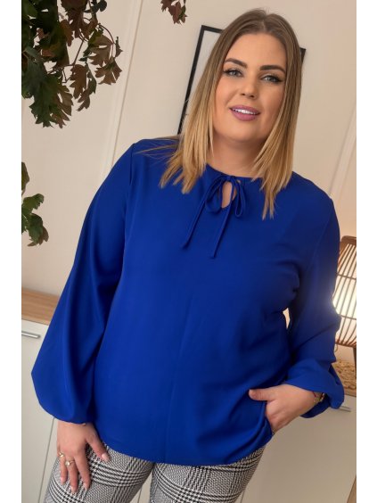 Ležérna elegantná blúzka so širokým dlhým rukávom pre moletky Severa kráľovská modrá