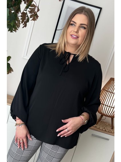 Ležérna elegantná blúzka so širokým dlhým rukávom pre moletky Severa čierna