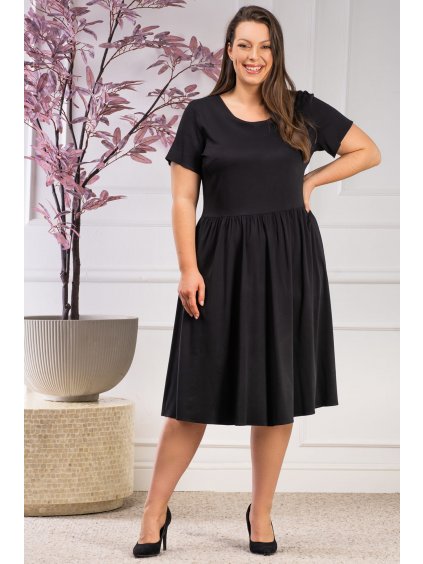 Krátke šaty s rozšírenou sukňou a krátkym rukávom pre moletky Melinda čierne