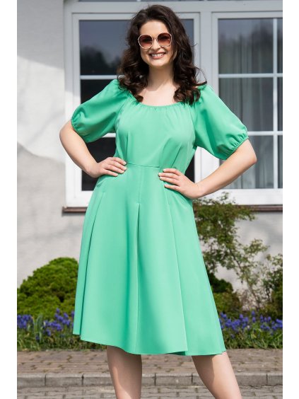 Midi šaty s rozšírenou sukňou pre moletky Zonia zelené