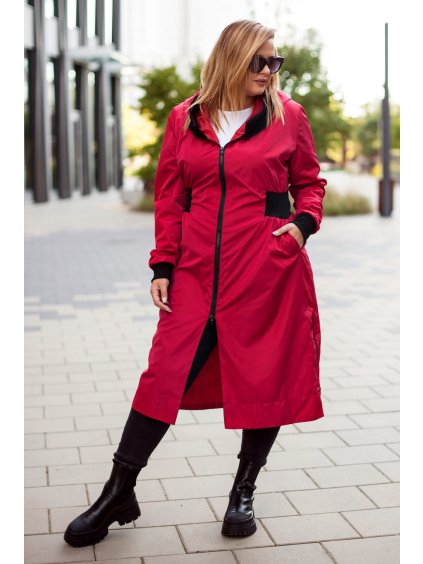 Dlhá jesenná/jarná bunda s kapucňou pre moletky Pamela červená