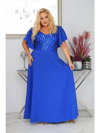 Dlhé spoločenské šaty s flitrami a s rozšírenou sukňou pre moletky Clementine kráľovské modré