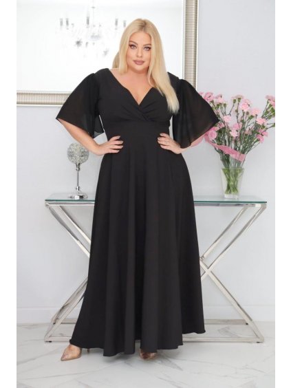 Dlhé spoločenské šaty s rozšírenou sukňou pre moletky Davina čierne