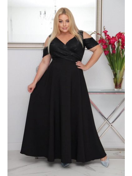 Dlhé spoločenské šaty s rozšírenou sukňou pre moletky Liliana čierne