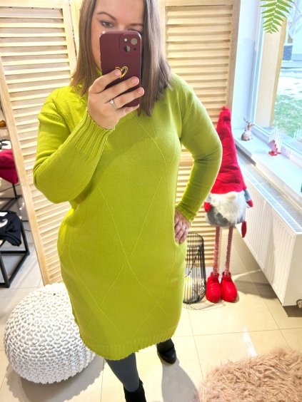 Krátke svetrové šaty pre moletky Zoja limetkovo zelené