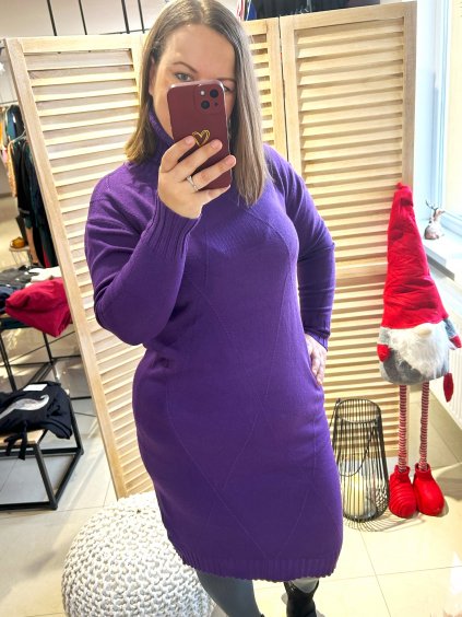 Krátke svetrové šaty pre moletky Zoja fialové