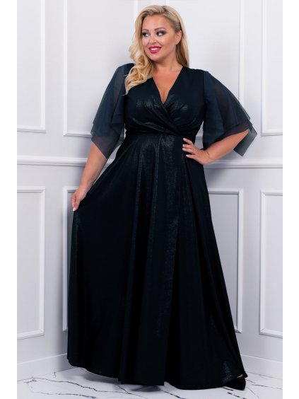 Dlhé spoločenské šaty s rozšírenou sukňou s rozparkom pre moletky Belita čierne trblietavé