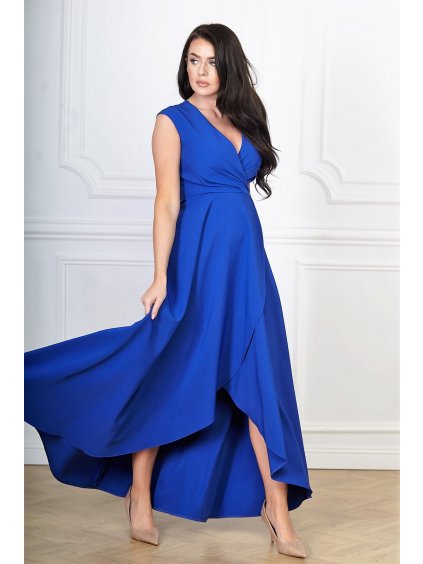 Asymetrické spoločenské šaty s rozšírenou sukňou aj pre moletky Carlita kráľovské modré