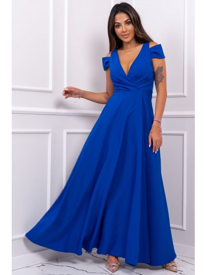Dlhé spoločenské šaty s obálkovým výstrihom pre moletky Gabi kráľovské modré