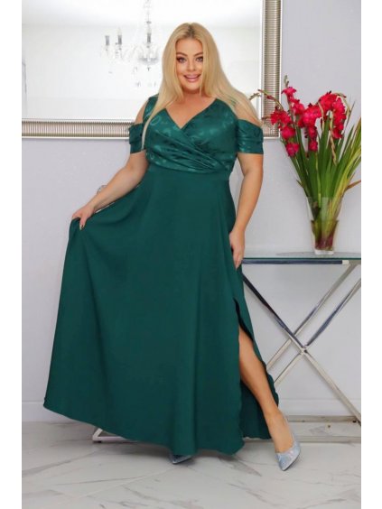 NA SKLADE Dlhé spoločenské šaty s rozšírenou sukňou pre moletky Liliana zelené