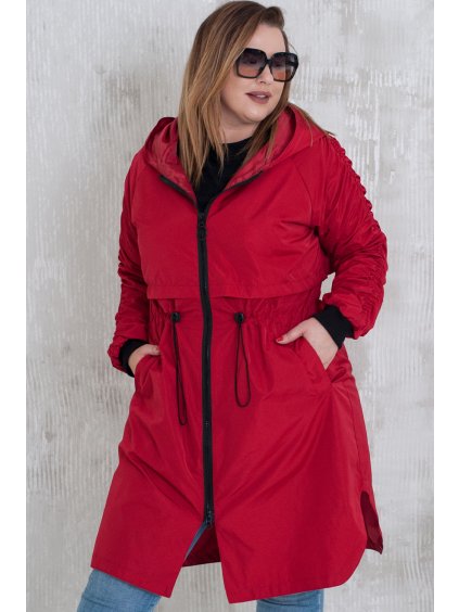 Predĺžená jarná/jesenná bunda so sťahovaním v páse Katnis červená