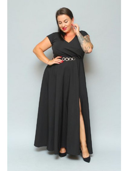 Dlhé spoločenské šaty pre moletky s rozparkom a ozdobou Clarissa čierne