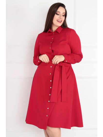 Košeľové šaty s opaskom pre moletky Izidora červené