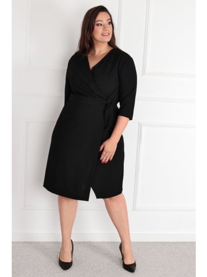 Jednoduché šaty s obálkovým výstrihom pre moletky Kime čierne