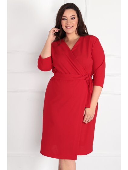 Jednoduché šaty s obálkovým výstrihom pre moletky Kime červené