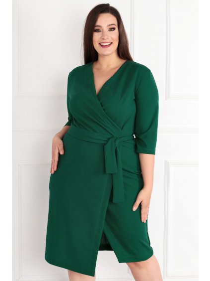 Jednoduché šaty s obálkovým výstrihom pre moletky Kime zelené