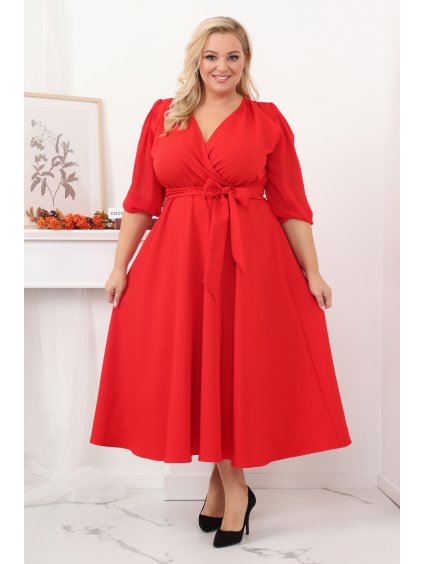 Midi pohodlné šaty s viazaním pre moletky Sidonia červené