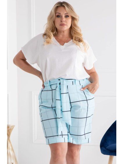 Vzdušné letné plus size kraťasy Londra modré kárované