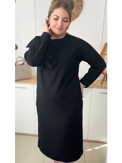 Pohodlné midi šaty s vreckami pre moletky Hande čierne s mašľou