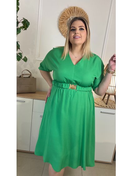 Vzdušné midi šaty s rozšírenou sukňou s opaskom pre moletky Penelope zelené
