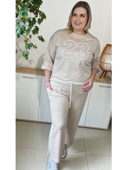 Pohodlná dámska plus size tepláková súprava Dante béžová