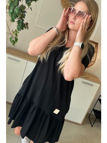 Letné bavlnené šaty s volánom pre moletky Bridget čierne