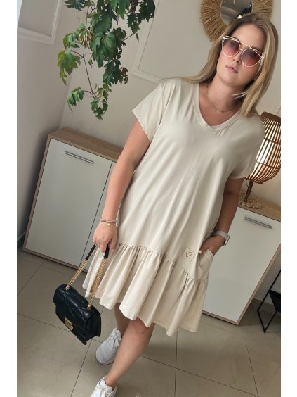 Letné bavlnené šaty s volánom pre moletky Bridget béžové