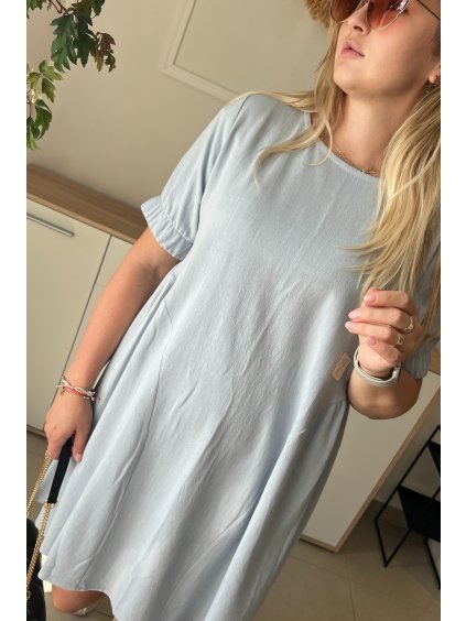 Pohodlné dámske ľanové plus size šaty Dakota modré